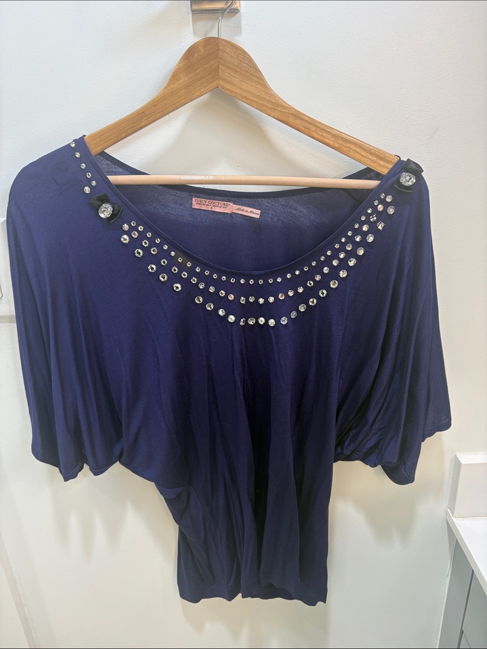 Juicy Couture Navy Jewel-Embellished Scoop Neck Blouse